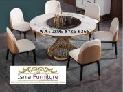 Jual Meja Makan Marmer Bulat Putih Set 6 Kursi Kaki Stainless Jaring