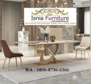 Jual Meja Makan Marmer Kaki Stainless Desain Rantai Tunggal Mewah