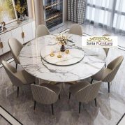 Jual Meja Makan Top Marmer Bulat Besar Modern 8 Kursi Berkualitas