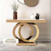 Jual Meja Konsul Marmer Stainless Gold Cincin Lingkaran Simple Termanis