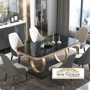 Jual Meja Makan Marmer Stainless Stell Gold Glossy Cincin Lingkaran