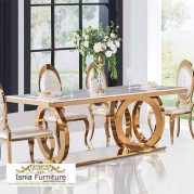 Jual Meja Makan Marmer Stainless Stell Gold Cincin Minimalis Terbaru