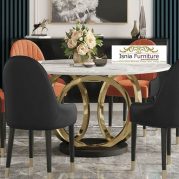 Jual Meja Makan Marmer Bundar Minimalis Stainless Gold 3 Cincin Lingkaran