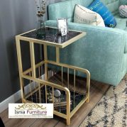 Jual Meja Sudut Marmer Hitam Mewah Model Dua Susun Unik Minimalis