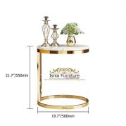 Jual Meja Sudut Marmer Bulat Stainless Stell Gold Simple Minimalis Baru