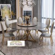 Jual Meja Makan Top Marmer Bulat Hitam Modern Stainless Mewah Kekinian