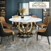 Jual Meja Makan Marmer Bulat Mewah Stainless Stell Kekinian
