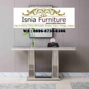 Jual Meja Konsul Stainless Silver Glossy Top Marmer Putih Desain Unik
