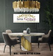 Jual Meja Makan Marmer Bulat Stainless Gold Glossy Desain Elite Modern