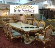 Jual Meja Makan Marmer Kayu Jati Ukir Mewah Set 10 Kursi