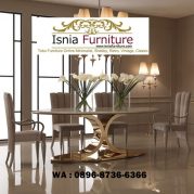 Jual Meja Makan Marmer Oval Putih Stainless Gold Bentuk X Lengkung