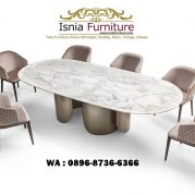 Jual Meja Makan Marmer Oval Corak Unik Stainless Model Kekinian