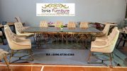 Jual Meja Makan Marmer Portoro Gold Kaki Stainless Set 10 Kursi Desain Mewah