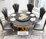 Jual Meja Makan Marmer Mewah Bulat Stainless Stell Gold Paling Laris