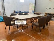 Jual Meja Makan Marmer Stainless Gold Chain Set 8 Kursi Busa Tebal