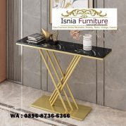Jual Meja Konsul Marmer Hitam Stainless Silang Gold Unik Terlaris