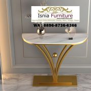 Jual Meja Konsul Marmer Putih Stainless Gold Glossy Bentuk V Unik
