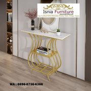 Jual Meja Konsul Stainless Gold Bentuk Vas Bunga Kombinasi Rak Marmer Putih