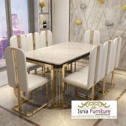 Jual Meja Makan Marmer 6 Kursi Mewah Kaki Stainless Stell Paling Bagus