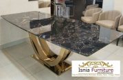 Jual Meja Makan Marmer Stainless U Shaped Lengkung Glossy Menawan