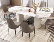 Jual Meja Makan Marmer Oval Modern Kombinasi Kaki Stainless