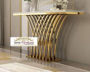 Jual Meja Konsul Top Marmer Stainless Gold Salur Lengkung Termewah Paling Elegan