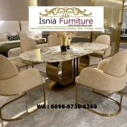 Jual Meja Makan Oval Terbaru 2024 Marmer Stainless Unik Gold Mewah
