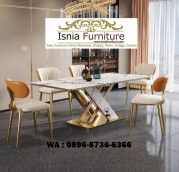 Jual Meja Makan 2024 Stainless Silang Marmer Corak Unik Modern