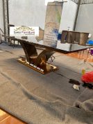Jual Meja Makan Marmer Hitam Corak Alami Stainless Glossy Lengkung