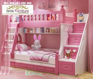 Jual Tempat Tidur Tingkat Anak Perempuan Finishing Cat Pink Model Tercantik