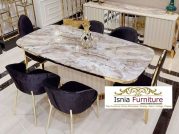 Jual Meja Makan Marmer 6 Kursi Mewah Kaki Stainless Stell Gold New Look