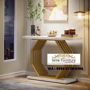 Jual Meja Konsul Marmer Putih Stainless Gold Bentuk Unik Salur Cantik