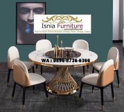 Jual Meja Makan Bulat Marmer Stainless Jaring Gold Aesthetic