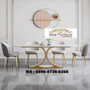 Jual Meja Makan Marmer 4 Kursi Stainless Gold Bentuk C Simple