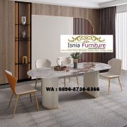 Jual Meja Makan Marmer 4 Kursi Stainless Gold Kombinasi Salur Putih