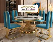 Jual Set Meja Bundar Marmer Kaki Stainless Gold Design Ruji Melingkar