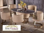 Jual Meja Makan Marmer Itali Oval Kaki Kombinasi Stainless Sarang Lebah Unik