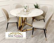 Jual Meja Makan Marmer Stainless Segitiga Gold Glossy Set Kursi Modern