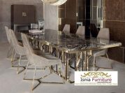 Jual Set Meja Makan Marmer Itali Kursi Kaki Stainless Huruf X Glossy