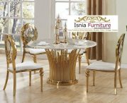Jual Meja Makan Marmer Stainless Salur Warna Emas Design Paling Unik