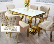 Jual Meja Makan Marmer Persegi Minimalis Stainless Gold Model Modern