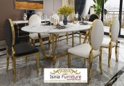 Jual Meja Makan Marmer Carrara Oval Corak Aesthetici Stainless Modern