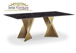 Jual Kaki Meja Makan Stainless Salur Lengkung Gold Mengkilap Unik