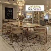 Meja Makan Marmer Asli Kaki Stainless Gold Bandung
