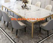 Meja Makan Persegi Panjang Kaki Stainless Gold Cararra