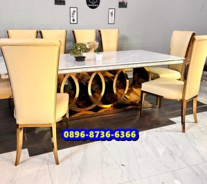 Meja Makan 8 Kursi Model 4 Cincin Stainless Mewah