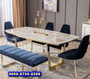 Meja Marmer Mewah Kaki Gold Persegi Panjang Terbaru