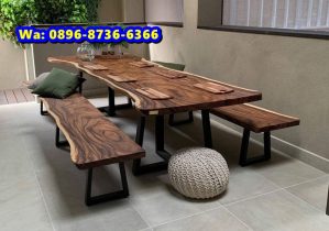 Meja Kayu Trembesi Minimalis Kombinasi Besi Tahan Lama
