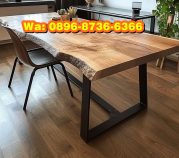 Meja Makan Kaki Besi Kayu Utuh Natural