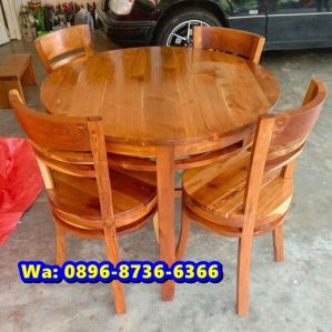 Meja Makan Kayu Jati Bulat 4 Kursi